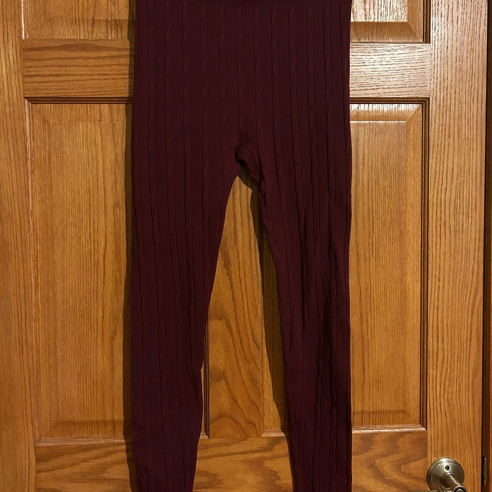 Maurices Burgundy Ribbed Fleece Lined Leggings